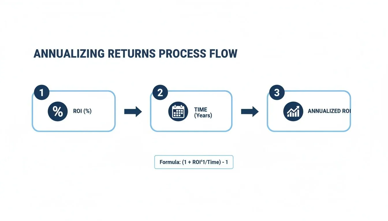Flowchart explaining the process to calculate annualized return on investment over time.