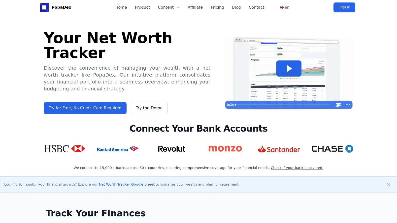 PopaDex net worth tracker dashboard showing financial assets and liabilities