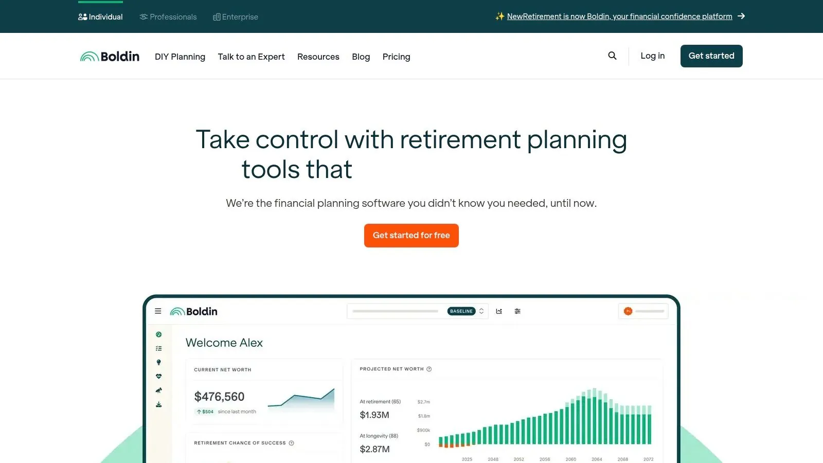 A person reviewing their retirement plan on a laptop using Boldin's tools